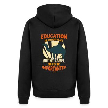 Education Is Important But My Camel Is Importanter - Unisex Premium Bio Zip Hoodie - Schwarz - Hinten - Nico (187cm)