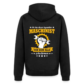 Maschinist Maschinenführer Feuerwehrmann - Unisex Premium Bio Zip Hoodie - Schwarz - Hinten - Nico (187cm)