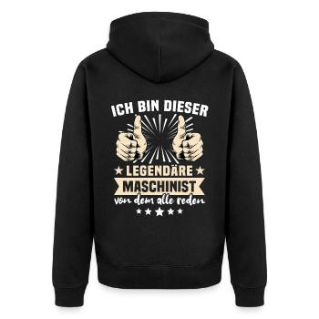 Maschinist Maschinenführer Feuerwehrmann - Unisex Premium Bio Zip Hoodie - Schwarz - Hinten - Nico (187cm)