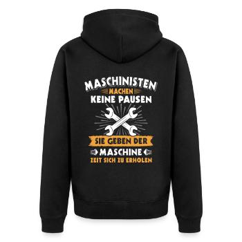 Maschinist Maschinenführer Feuerwehrmann - Unisex Premium Bio Zip Hoodie - Schwarz - Hinten - Nico (187cm)