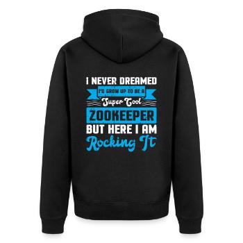 Zoowärter - Unisex Premium Bio Zip Hoodie - Schwarz - Hinten - Nico (187cm)