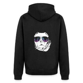 Hund mit Kopfhörer und cooler Musik Brille - Unisex Premium Bio Zip Hoodie - Schwarz - Hinten - Nico (187cm)