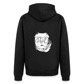 Hund mit Kopfhörer und cooler Musik Brille - Unisex Premium Bio Zip Hoodie - Schwarz - Hinten - Nico (187cm)
