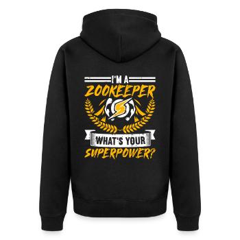 Zoowärter - Unisex Premium Bio Zip Hoodie - Schwarz - Hinten - Nico (187cm)