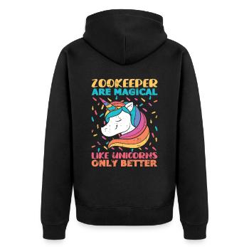 Zoowärter - Unisex Premium Bio Zip Hoodie - Schwarz - Hinten - Nico (187cm)