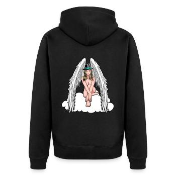 Domina himmlischer Engel nackte Frau erotisch sexy - Unisex Premium Bio Zip Hoodie - Schwarz - Hinten - Nico (187cm)