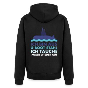 Bin aus U-Boot-Stahl ich tauche immer wieder auf, - Unisex Premium Bio Zip Hoodie - Schwarz - Hinten - Nico (187cm)