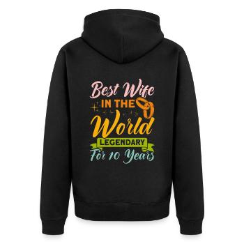 10th Wedding Anniversary Couple Design 10 Years of Marriage - Unisex Premium Organic Zip Hoodie - black - Back - Nico (187cm)