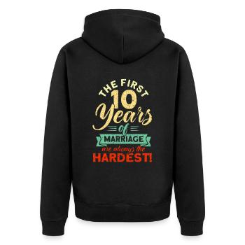 10th Wedding Anniversary Couple Design 10 Years of Marriage - Unisex Premium Organic Zip Hoodie - black - Back - Nico (187cm)