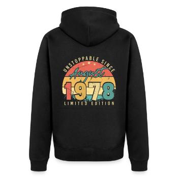 1978 En août Millésime - Veste à capuche bio Premium Unisexe - noir - Dos - Nico (187cm)