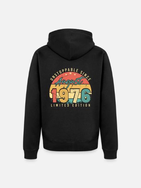 1976 August Retro - Unisex Premium Bio Zip Hoodie - Schwarz