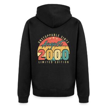 Geburtstagsgruss Für August 2000 - Unisex Premium Bio Zip Hoodie - Schwarz - Hinten - Nico (187cm)