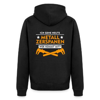 Zerspanungsmechaniker Spruch Zerspaner - Unisex Premium Bio Zip Hoodie - Schwarz - Hinten - Nico (187cm)