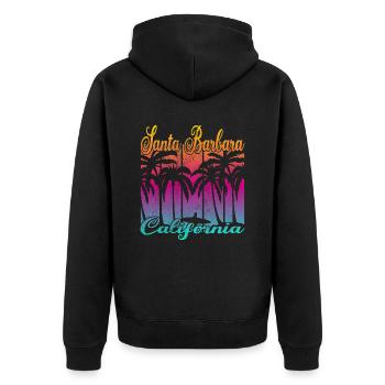 Vintage Santa Barbara California Surf - Unisex Premium Organic Zip Hoodie - black - Back - Nico (187cm)