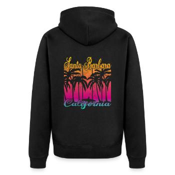 Vintage Santa Barbara California Surf - Unisex Premium Organic Zip Hoodie - black - Back - Nico (187cm)