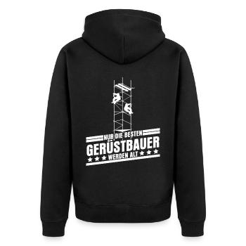 Gerüstbau Gerüst Witz Spruch Gerüstbauer - Unisex Premium Bio Zip Hoodie - Schwarz - Hinten - Nico (187cm)