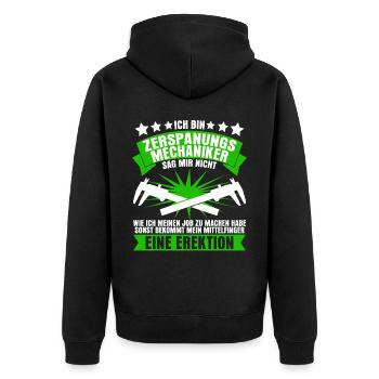 Zerspaner Witz Zerspanungsmechaniker - Unisex Premium Bio Zip Hoodie - Schwarz - Hinten - Nico (187cm)