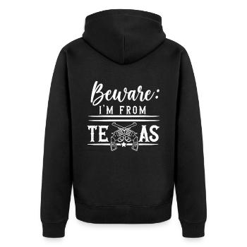 Caution I'm from Texas Texan Texan - Unisex Premium Organic Zip Hoodie - black - Back - Nico (187cm)