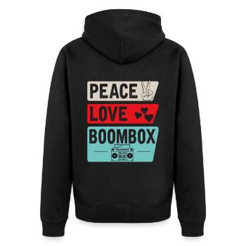 Peace Love Boombox Cassette Tape - Unisex Premium Bio Zip Hoodie - Schwarz - Hinten - Nico (187cm)