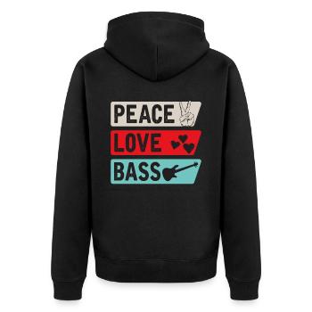 Peace Love Bass Guitar Guitarist Music - Unisex Premium Bio Zip Hoodie - Schwarz - Hinten - Nico (187cm)