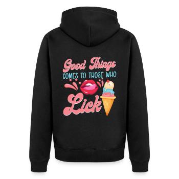 Ice Cream Cone Mouth Tongue Good - Unisex Premium Bio Zip Hoodie - Schwarz - Hinten - Nico (187cm)