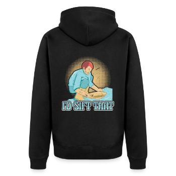 Ich Würde Das Sichten - Gold Panner - Unisex Premium Bio Zip Hoodie - Schwarz - Hinten - Nico (187cm)