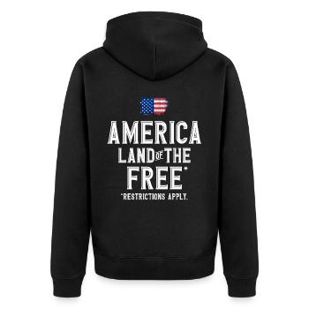 Amerika, Land Der Freien, Beschränkungen Gelten - Unisex Premium Bio Zip Hoodie - Schwarz - Hinten - Nico (187cm)