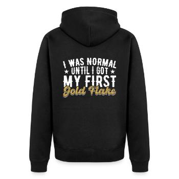 I was normal until I got my first gold - Unisex Premium Organic Zip Hoodie - black - Back - Nico (187cm)