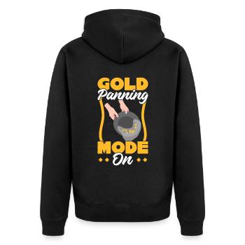 Goldwaschmodus Ein - Goldwäscher - Unisex Premium Bio Zip Hoodie - Schwarz - Hinten - Nico (187cm)