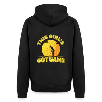 Dieses Mädchen Bekam Spiel-golfspieler-golfspieler - Unisex Premium Bio Zip Hoodie - Schwarz - Hinten - Nico (187cm)