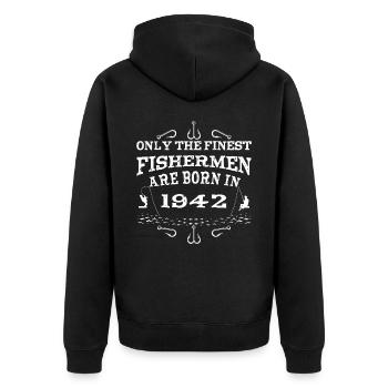 Angler born 1942 birthday - Unisex Premium Organic Zip Hoodie - black - Back - Nico (187cm)