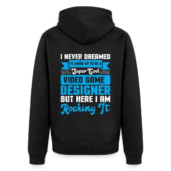 Video Game Designer - Unisex Premium Bio Zip Hoodie - Schwarz - Hinten - Nico (187cm)