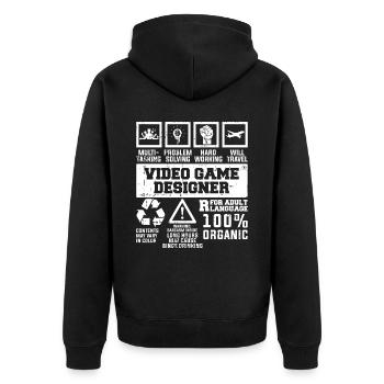 Video Game Designer - Unisex Premium Bio Zip Hoodie - Schwarz - Hinten - Nico (187cm)