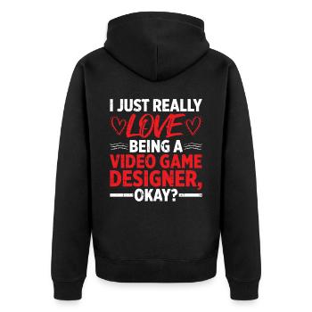 Video Game Designer - Unisex Premium Bio Zip Hoodie - Schwarz - Hinten - Nico (187cm)