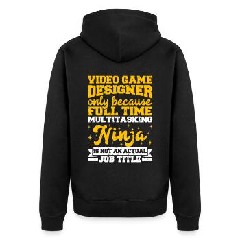 Video Game Designer - Unisex Premium Bio Zip Hoodie - Schwarz - Hinten - Nico (187cm)