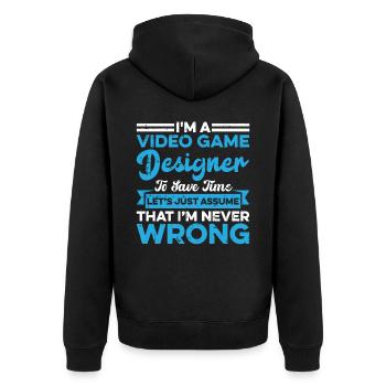 Video Game Designer - Unisex Premium Bio Zip Hoodie - Schwarz - Hinten - Nico (187cm)