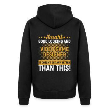 Video Game Designer - Unisex Premium Bio Zip Hoodie - Schwarz - Hinten - Nico (187cm)