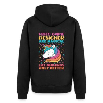 Video Game Designer - Unisex Premium Bio Zip Hoodie - Schwarz - Hinten - Nico (187cm)