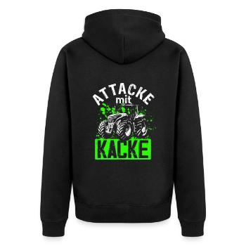 Attacke mit Kacke Traktor Bauer - Lustiger Spruch - Unisex Premium Bio Zip Hoodie - Schwarz - Hinten - Nico (187cm)