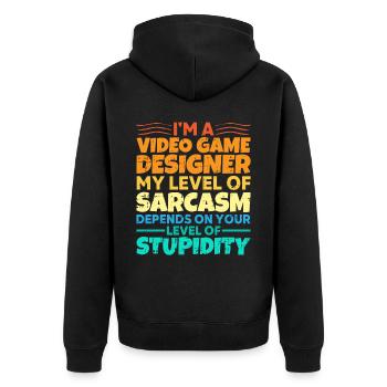 Video Game Designer - Unisex Premium Bio Zip Hoodie - Schwarz - Hinten - Nico (187cm)