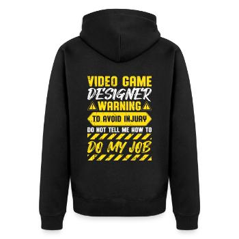 Video Game Designer - Unisex Premium Bio Zip Hoodie - Schwarz - Hinten - Nico (187cm)