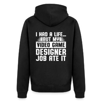 Video Game Designer - Unisex Premium Bio Zip Hoodie - Schwarz - Hinten - Nico (187cm)