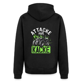 Attacke mit Kacke Traktor Bauer - Lustiger Spruch - Unisex Premium Bio Zip Hoodie - Schwarz - Hinten - Nico (187cm)