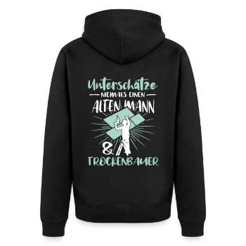 Trockenbauer Trockenbau Trockenbaumonteur - Unisex Premium Bio Zip Hoodie - Schwarz - Hinten - Nico (187cm)