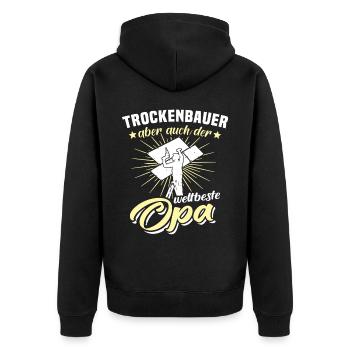 Trockenbauer Trockenbau Trockenbaumonteur - Unisex Premium Bio Zip Hoodie - Schwarz - Hinten - Nico (187cm)