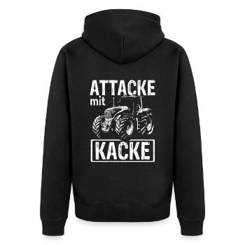 Attacke mit Kacke Traktor Bauer - Lustiger Spruch - Unisex Premium Bio Zip Hoodie - Schwarz - Hinten - Nico (187cm)