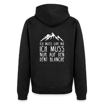 Dent Blanche I Berg in der Schweiz für Wanderer - Unisex Premium Bio Zip Hoodie - Schwarz - Hinten - Nico (187cm)