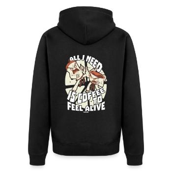 Coffee - Unisex Premium Organic Zip Hoodie - black - Back - Nico (187cm)