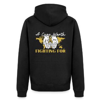 Eine Heilung, die es wert ist, für Krebs im Kindesalter gekämpft zu werden - Unisex Premium Bio Zip Hoodie - Schwarz - Hinten - Nico (187cm)