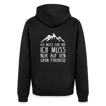 Gran Paradiso I Berg in Italien für Wanderer - Unisex Premium Bio Zip Hoodie - Schwarz - Hinten - Nico (187cm)